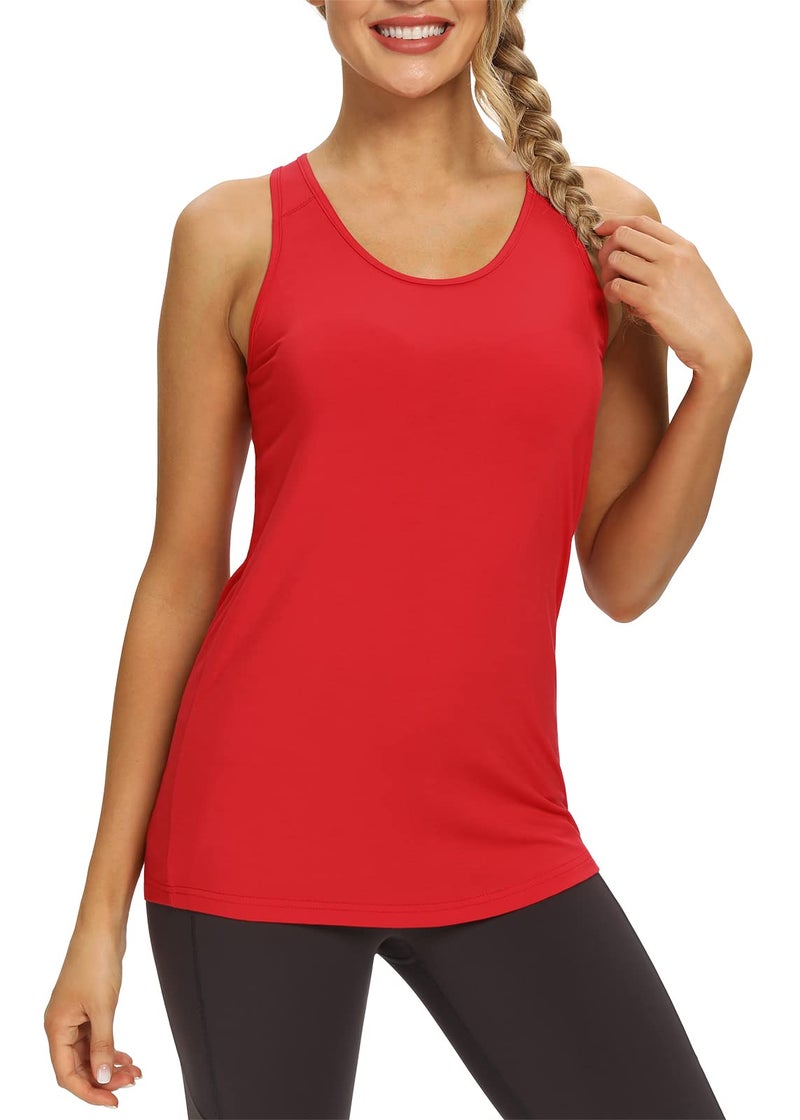 Mippo Workout Shirts for Women Sleeveless Tops Athletic Yoga Shirts High Neck Workout Tank Gym Pilates Clothes Red L - Image 2